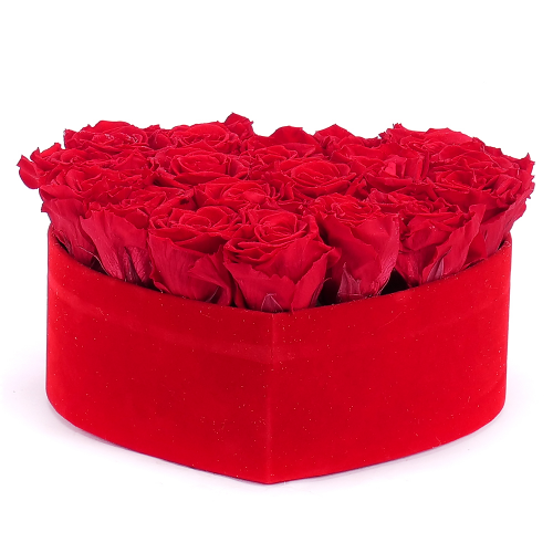 Preserved red suede heart box 18 red roses "M"