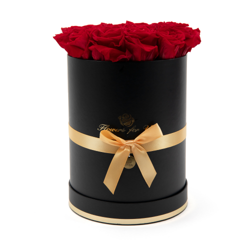 Preserved black round box 15 red roses "L"